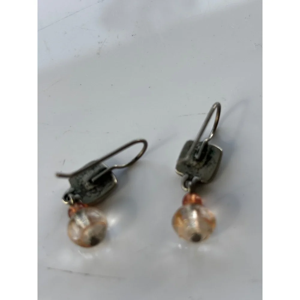 Vintage Drop‎ Earrings Brown Glass Bead Mixed Metal Geometric Boho